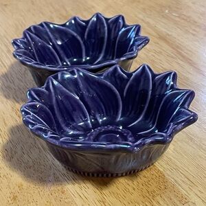 2 Appolia French Porcelain Purple Sunflower Serve Ware~Bake Ware  Ramekin Bowls